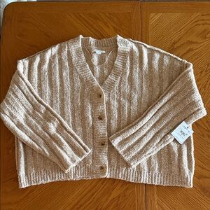 O'Neill Cream Ribbed V-Neck Button Cardigan